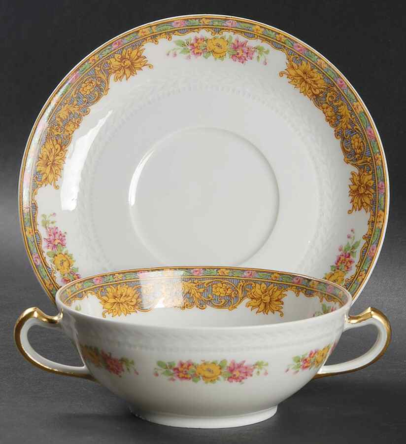 Mount Vernon Flat Cream Soup Bowl & Saucer Set by Haviland-1