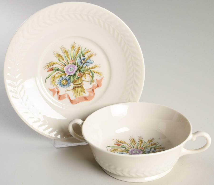 Mt. Vernon (NY, Greylock) Footed Cream Soup Bowl & Saucer Set by Haviland-1
