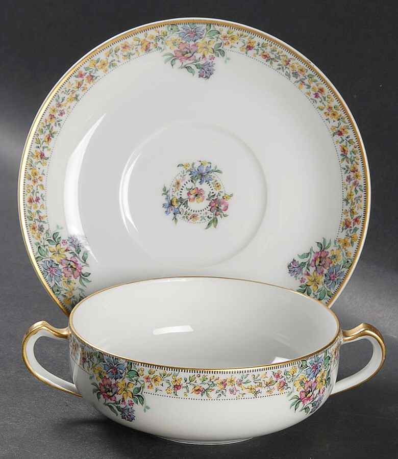 Narcissus Flat Cream Soup Bowl & Saucer Set by Haviland-1