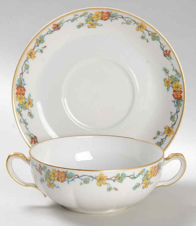 Nasturtium Flat Cream Soup Bowl & Saucer Set by Haviland-1