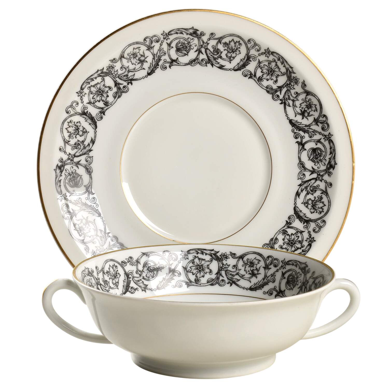 Navarre Footed Cream Soup Bowl & Saucer Set by Haviland-1