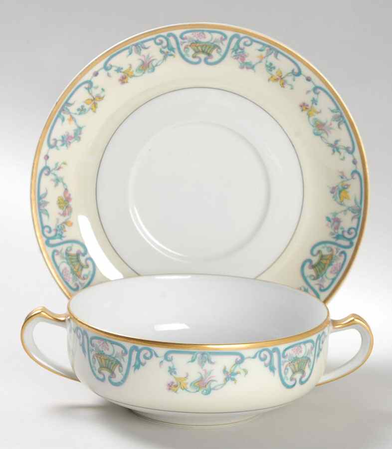 Noinville Flat Cream Soup Bowl & Saucer Set by Haviland-1