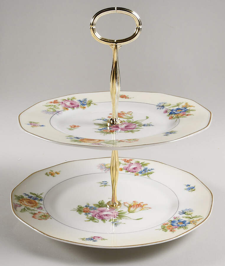 Nosegay (12 Sided) 6 5/8"-10"  2 Tiered Serving Tray (Dp, Sp) HC by Haviland-1