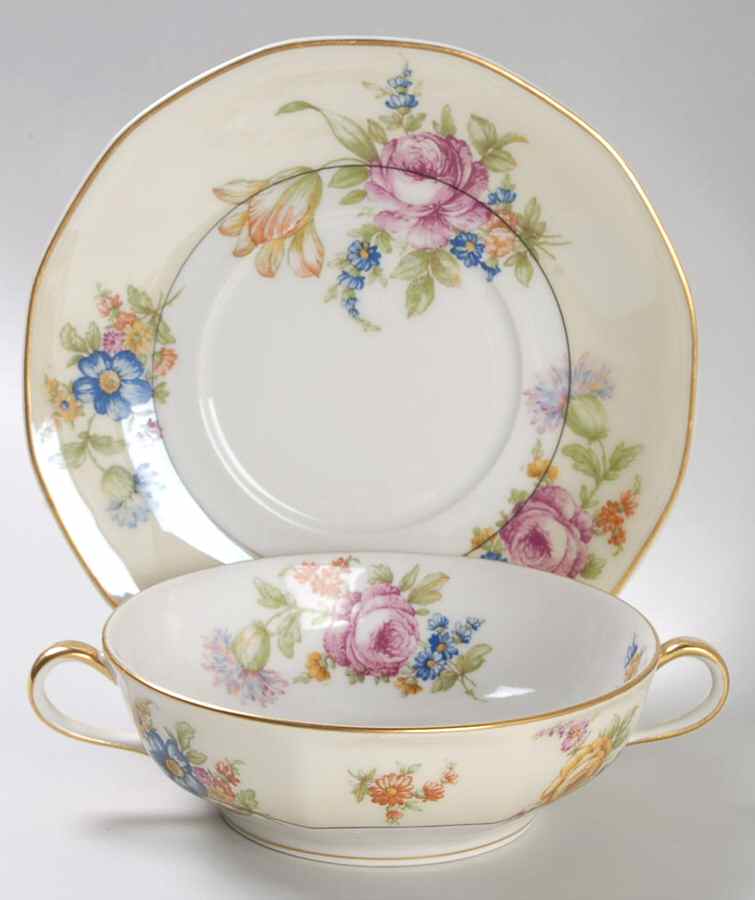 Nosegay (12 Sided) Flat Cream Soup Bowl & Saucer Set by Haviland-1