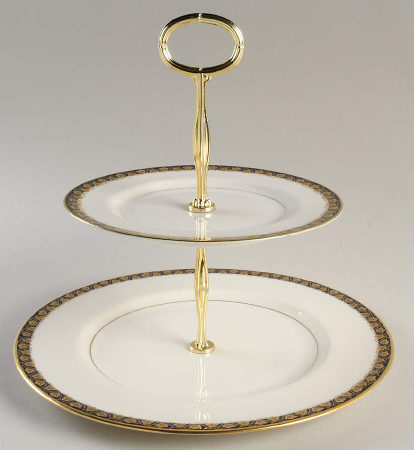Oakmont Cobalt Blue 6 5/8"-10"  2 Tiered Serving Tray (Dp, Sp) HC by Haviland-1