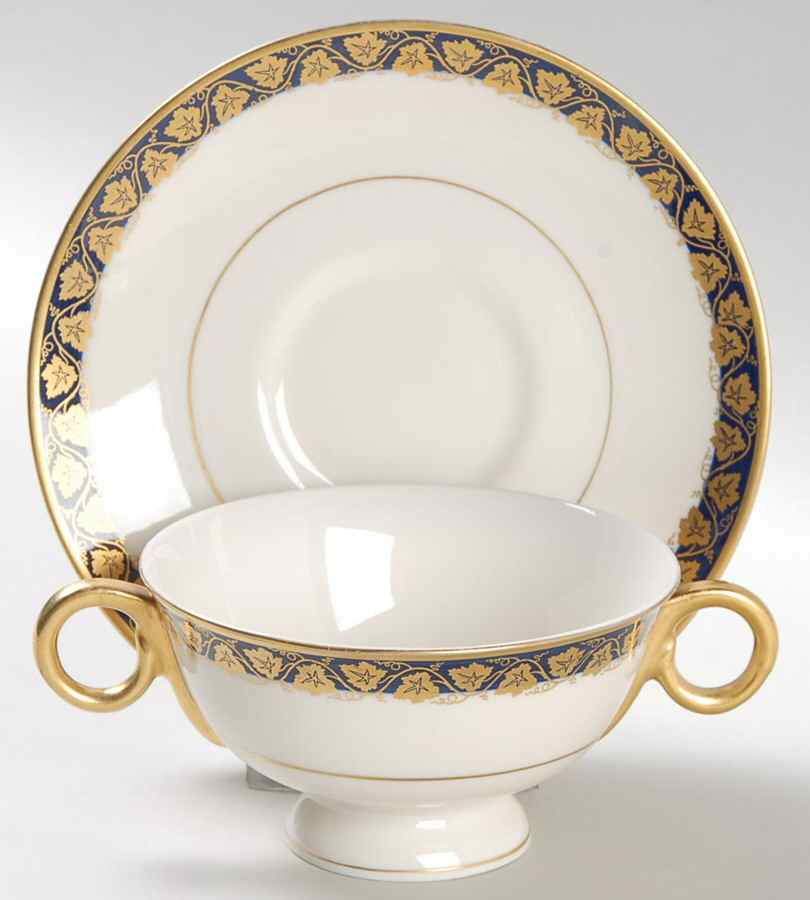 Oakmont Cobalt Blue Footed Bouillon Cup & Saucer by Haviland-1