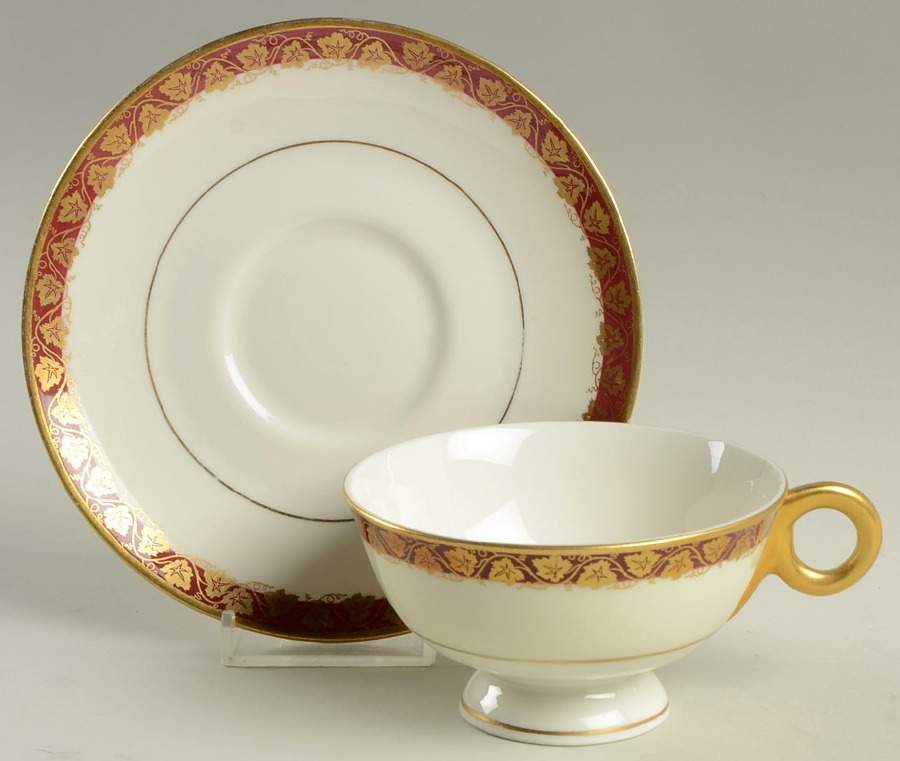 Oakmont Maroon Footed Cup & Saucer Set by Haviland-1