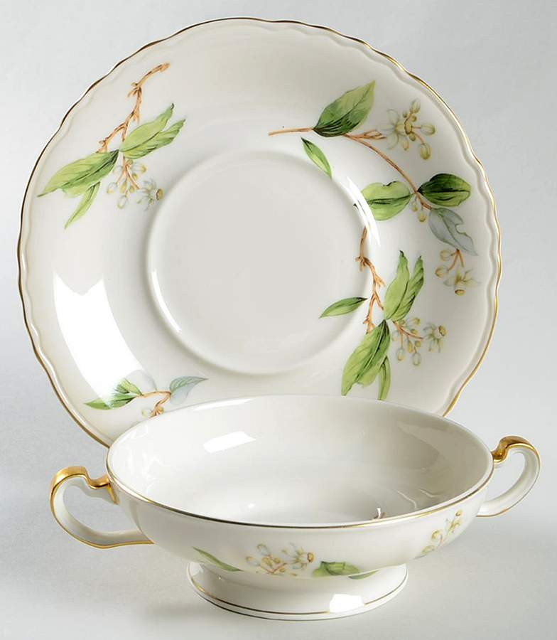 Orange Blossom Footed Cream Soup Bowl & Saucer Set by Haviland-1