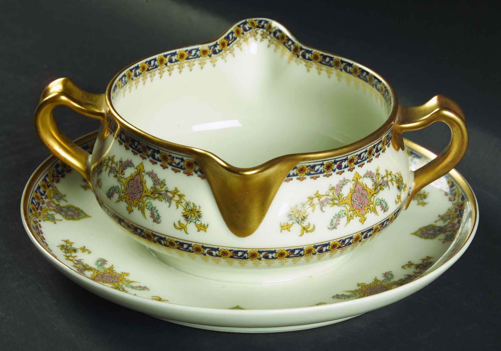 Oriental Gravy Boat with Attached Underplate by Haviland-1