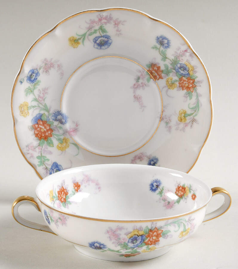 Orleans (Floral) Flat Cream Soup Bowl & Saucer Set by Haviland-1