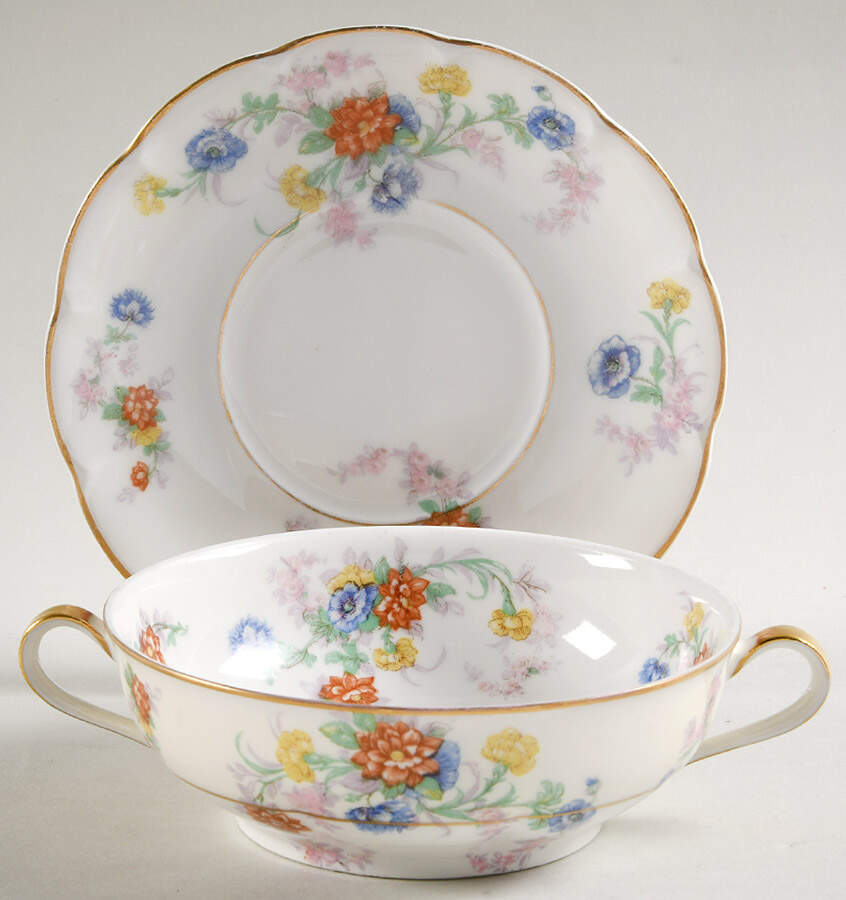 Orleans (Floral) Flat Cream Soup Bowl & Saucer Set by Haviland-1