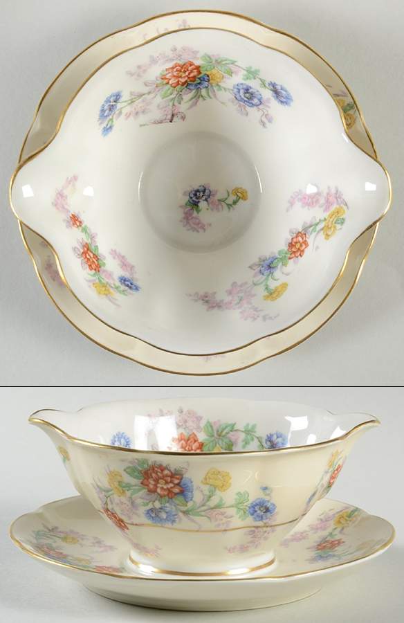 Orleans (Floral) Gravy Boat with Attached Underplate by Haviland-1