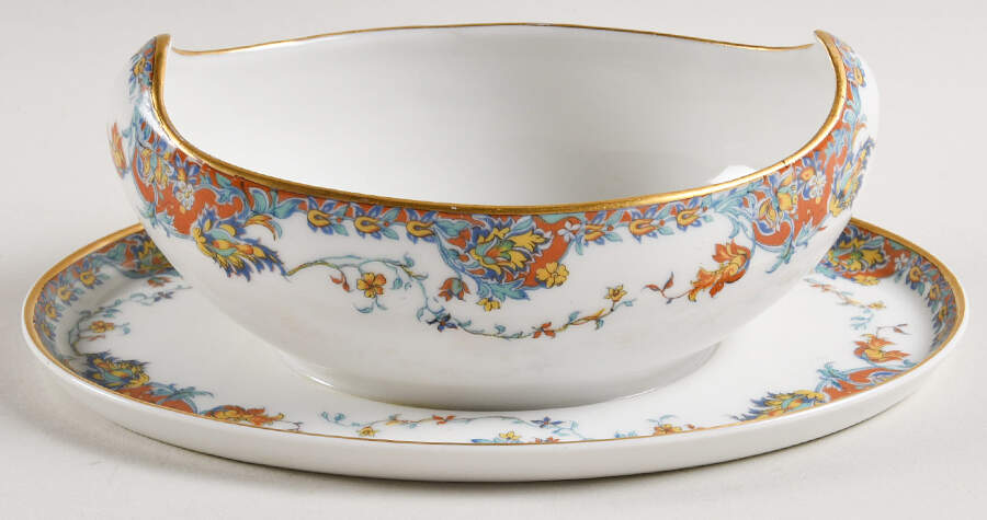 Paisley  Gravy Boat with Attached Underplate by Haviland-1