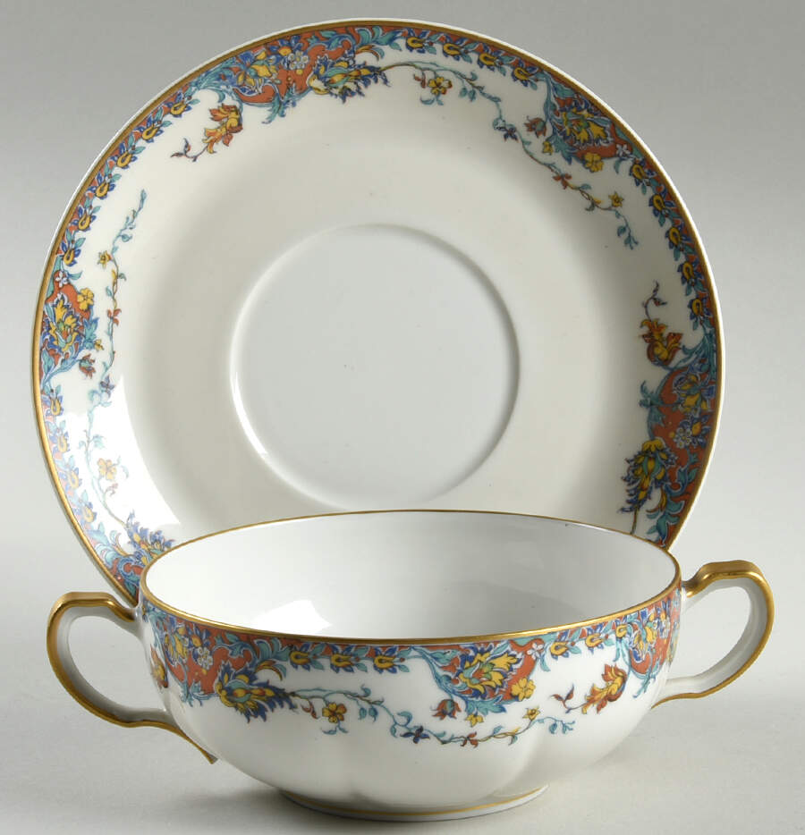 Paisley  Flat Cream Soup Bowl & Saucer Set by Haviland-1