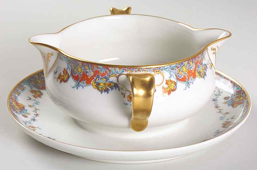 Paisley  Gravy Boat with Attached Underplate by Haviland-1