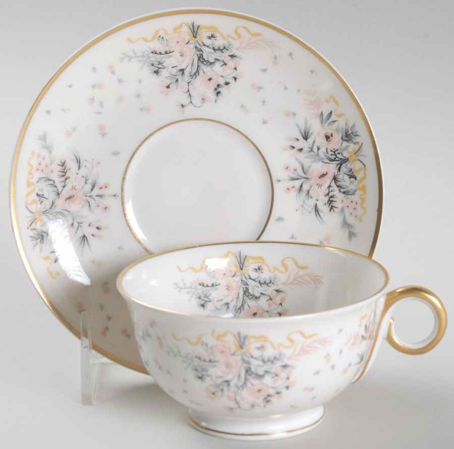 Paisley (Pink & Grey) Footed Cup & Saucer Set by Haviland-1