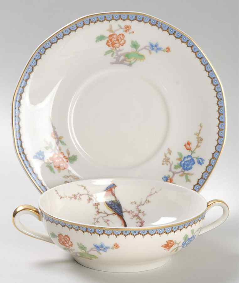 Paradise Flat Cream Soup Bowl & Saucer Set by Haviland-1