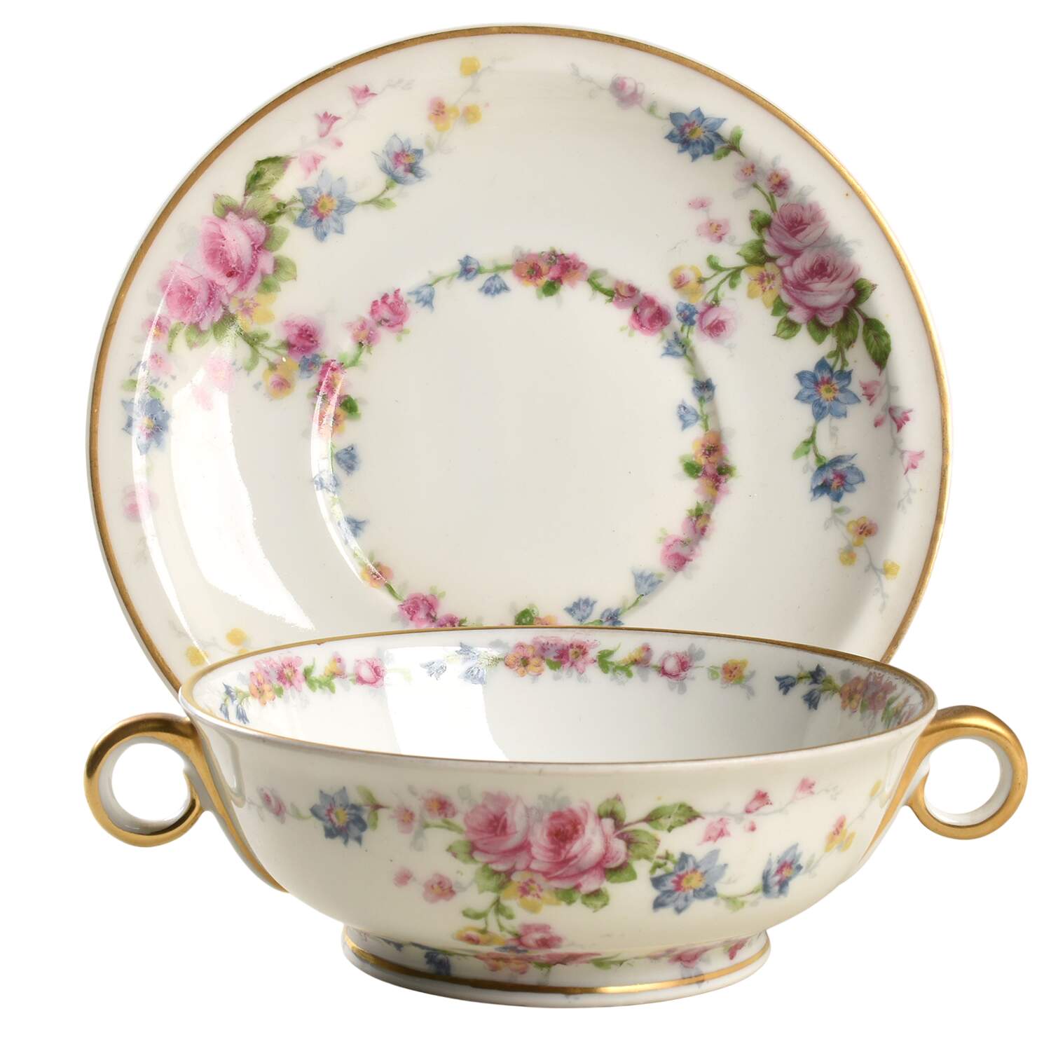Parisiana Footed Cream Soup Bowl & Saucer Set by Haviland-1