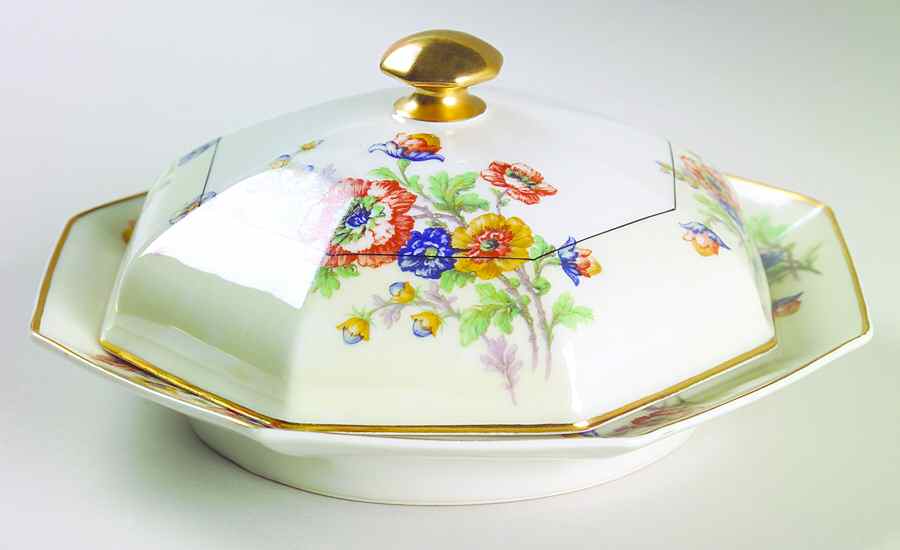 Peonies Round Covered Butter with Strainer by Haviland-1