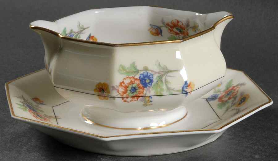 Peonies Gravy Boat with Attached Underplate by Haviland-1