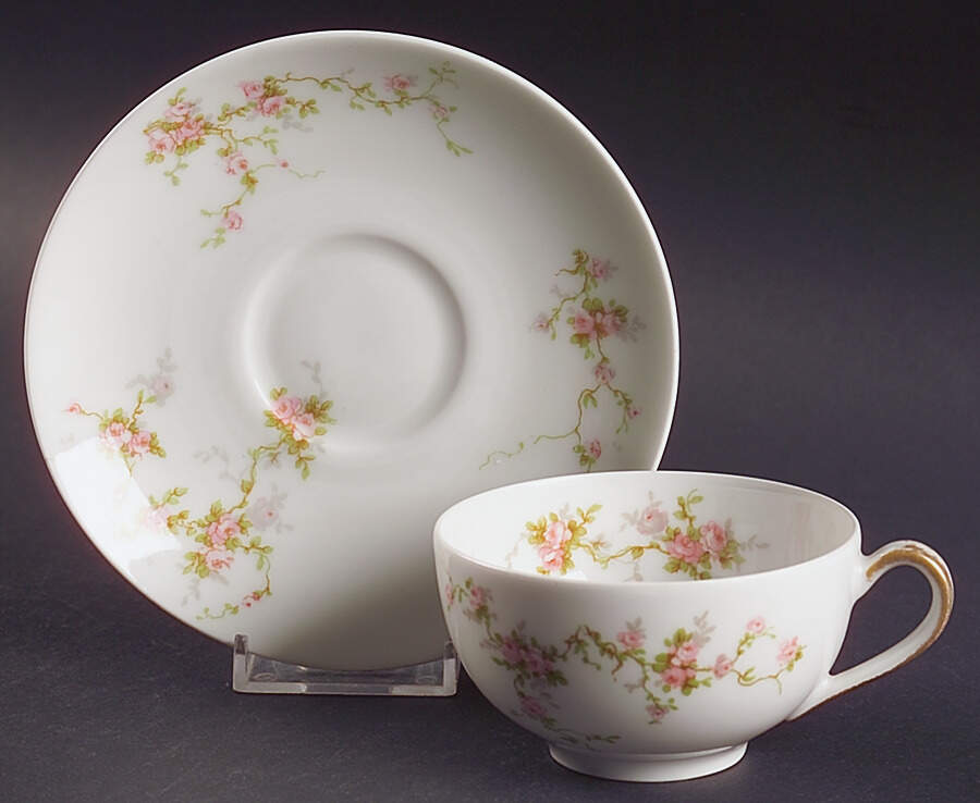 Pink Spray Flat Cup & Saucer Set by Haviland-1