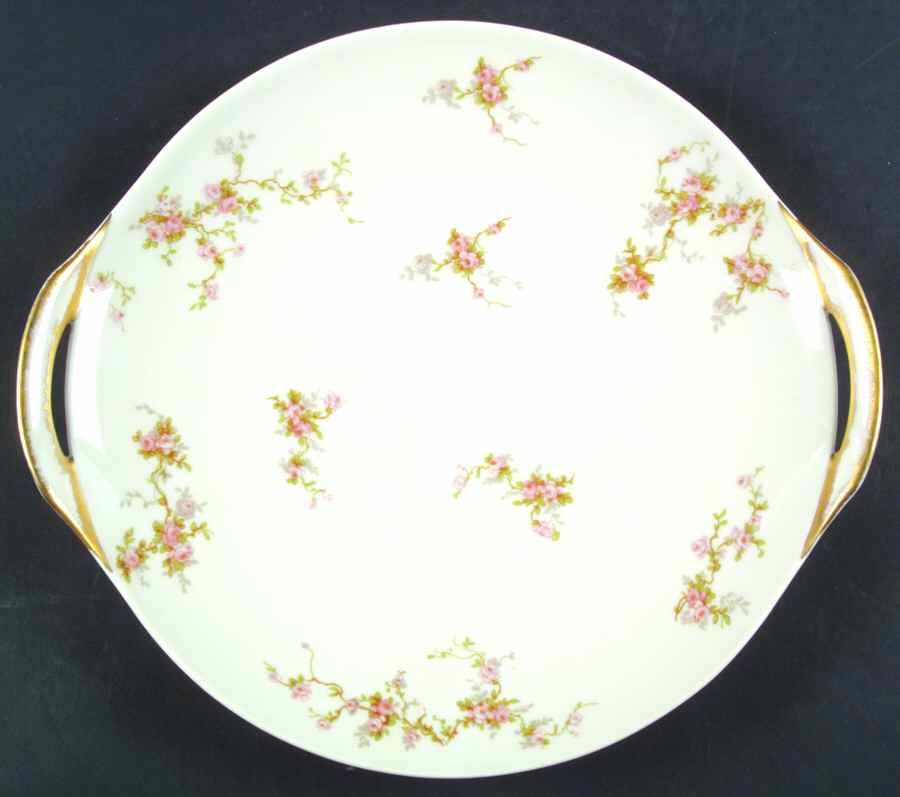 Pink Spray Handled Cake Plate by Haviland-1