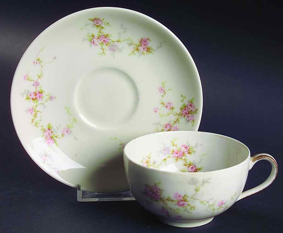 Pink Spray Flat Cup & Saucer Set by Haviland-1