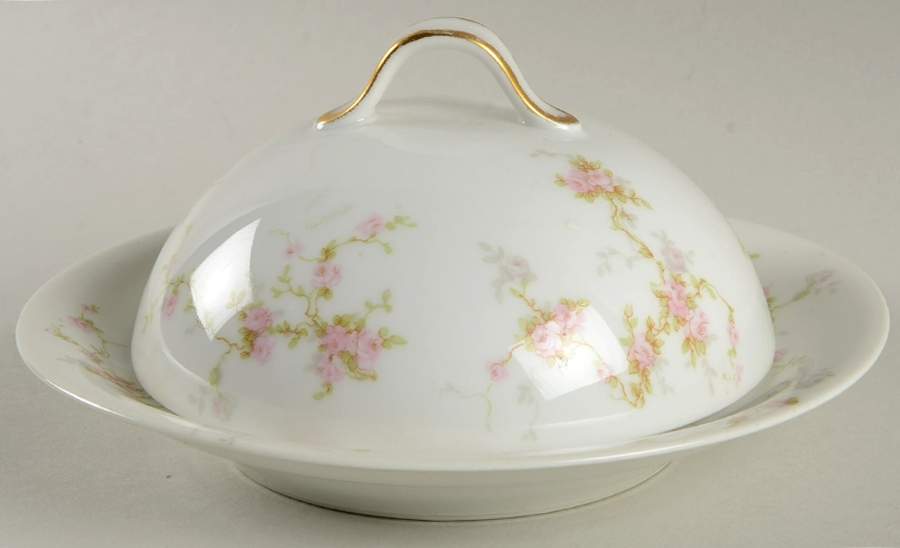 Pink Spray Round Covered Butter by Haviland-1