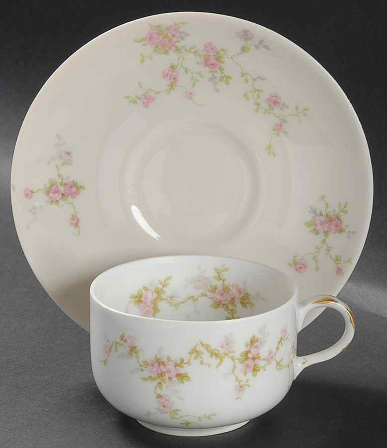 Pink Spray Flat Cup & Saucer Set by Haviland-1