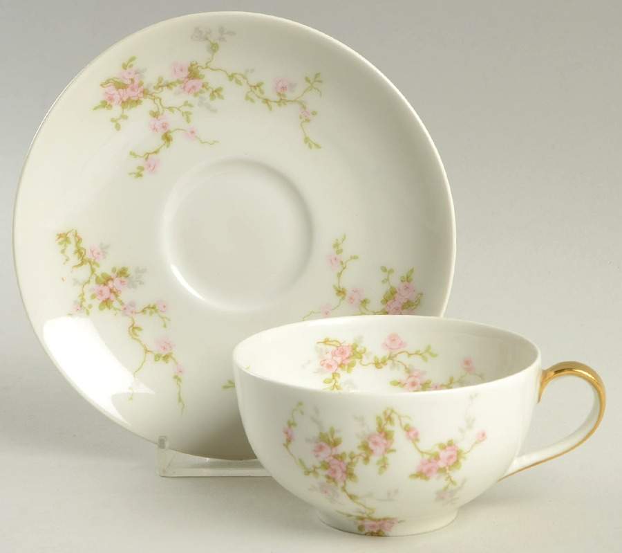 Pink Spray Flat Cup & Saucer Set by Haviland-1
