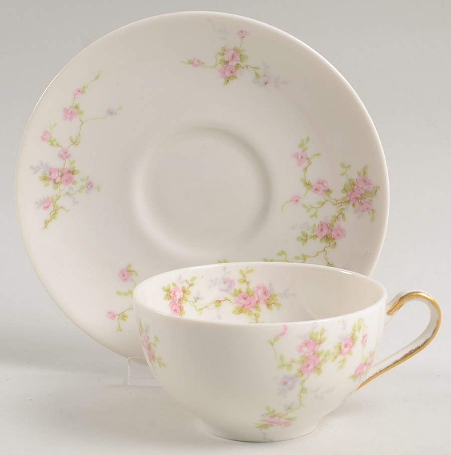 Pink Spray Flat Cup & Saucer Set by Haviland-1