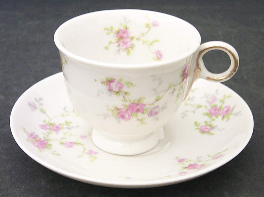 Pink Spray Footed Demitasse Cup & Saucer Set by Haviland-1