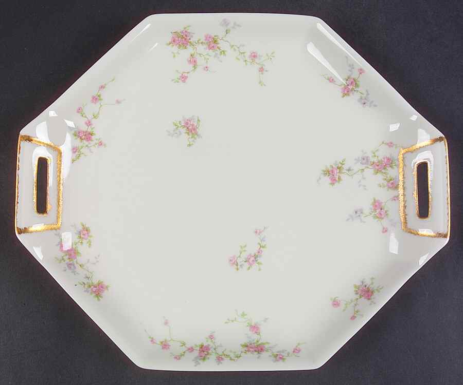 Pink Spray Handled Cake Plate by Haviland-1