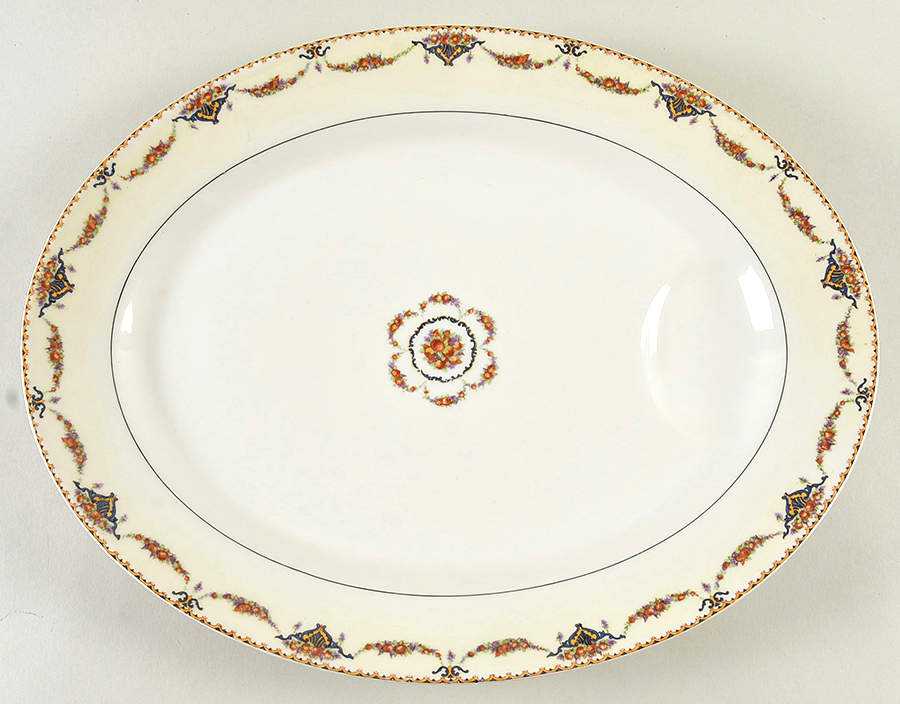 Pomona Cream (Black Verge) 16" Oval Serving Platter by Haviland-1