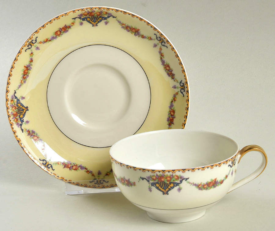 Pomona Cream (Black Verge) Oversized Cup & Saucer Set by Haviland-1