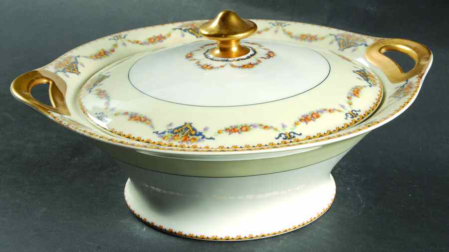 Pomona Cream (Black Verge) Round Covered Vegetable by Haviland-1