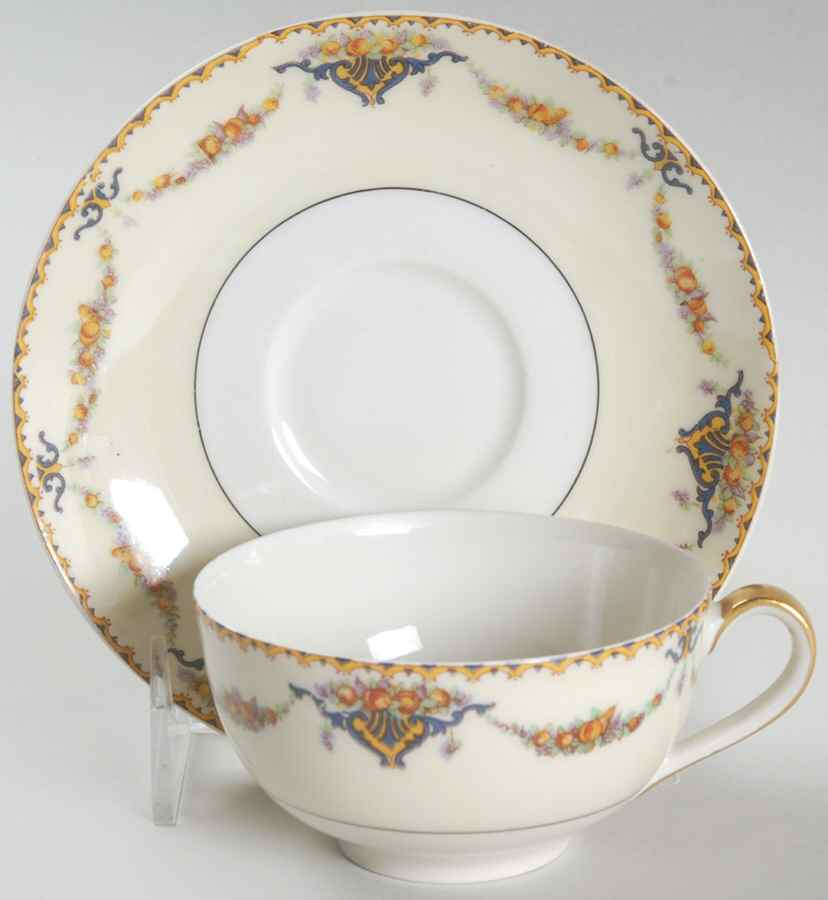 Pomona Cream (Black Verge) Flat Cup & Saucer Set by Haviland-1