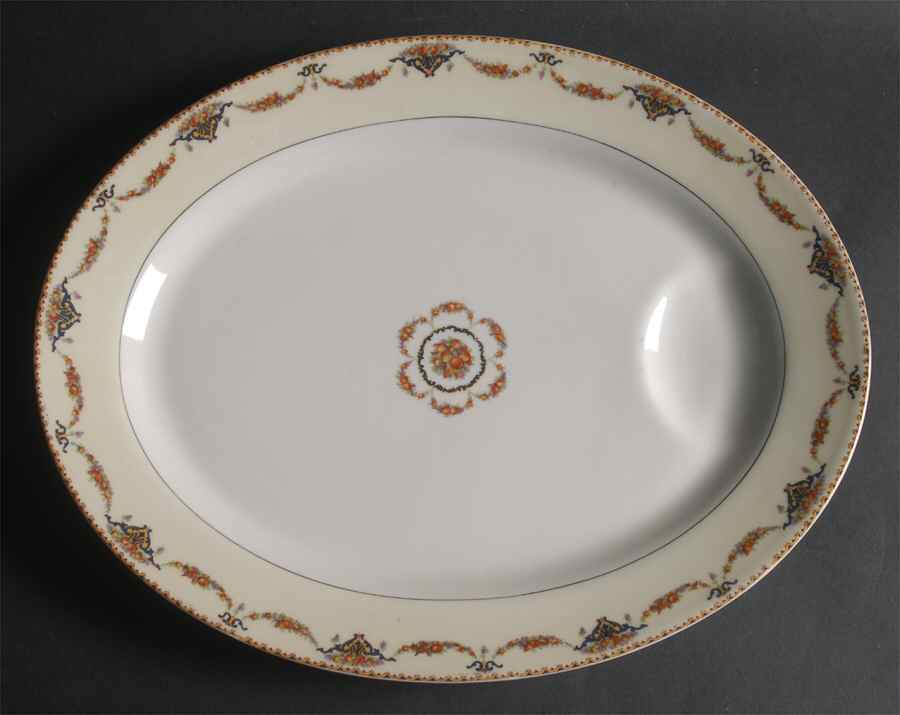 Pomona Cream (Black Verge) 15" Oval Serving Platter by Haviland-1