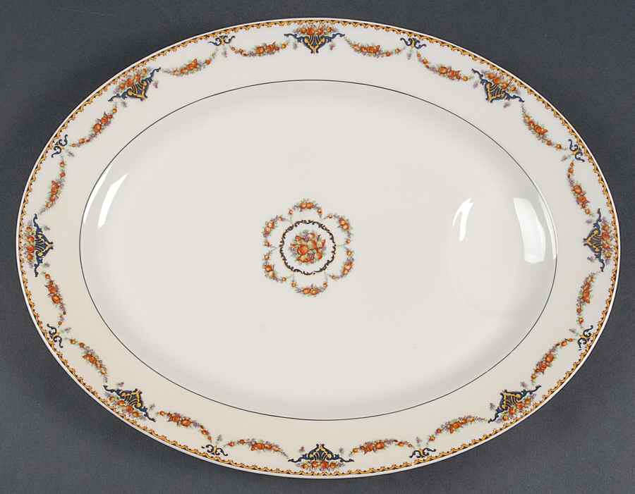 Pomona Cream (Black Verge) 13" Oval Serving Platter by Haviland-1