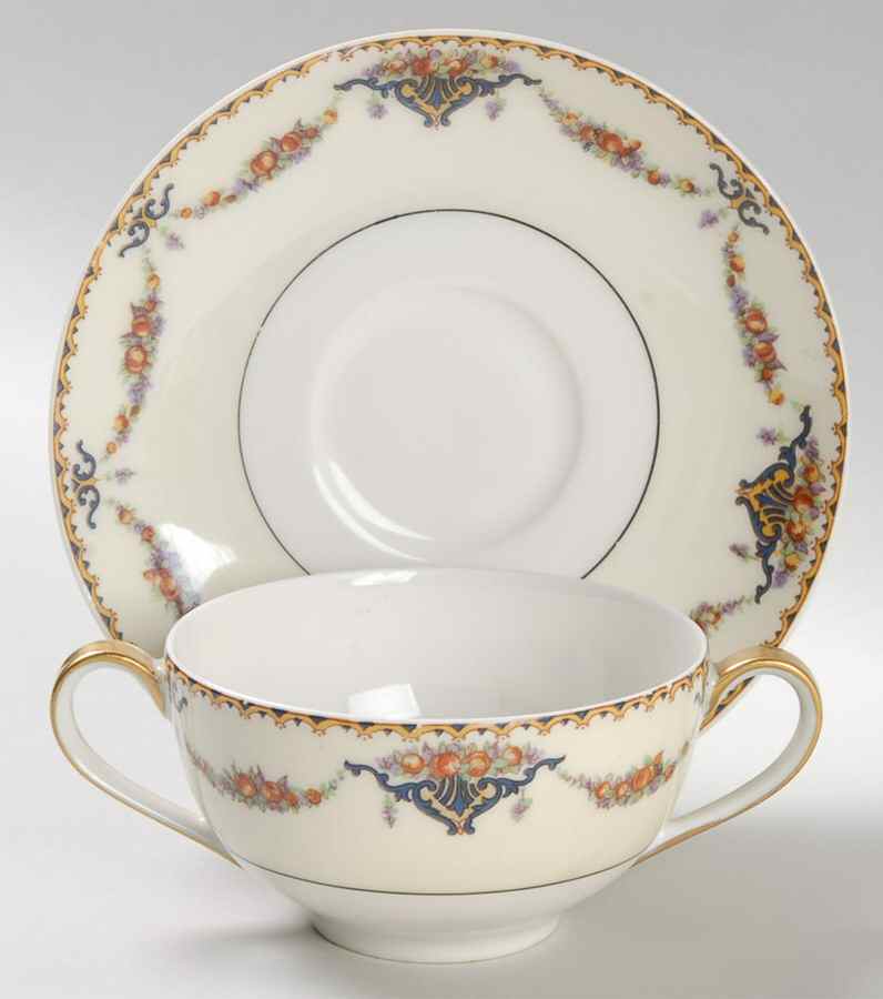 Pomona Cream (Black Verge) Flat Bouillon Cup & Saucer by Haviland-1