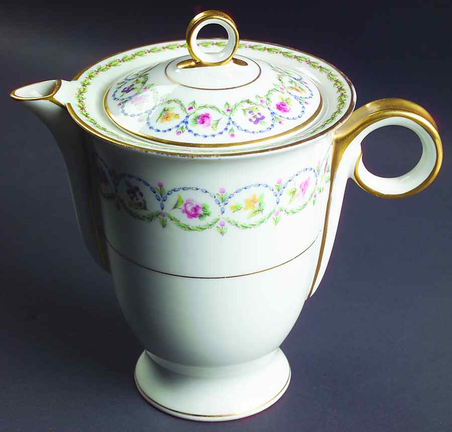Pompadour Blue and Green (Gold Trim) Coffee Pot & Lid by Haviland-1