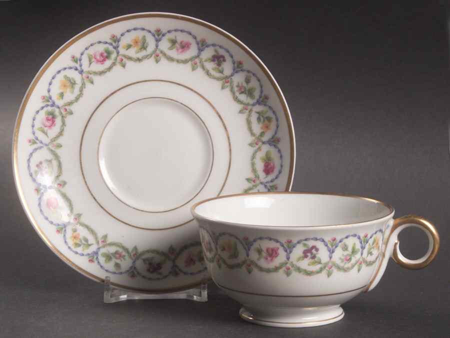 Pompadour Blue and Green (Gold Trim) Footed Cup & Saucer Set by Haviland-1