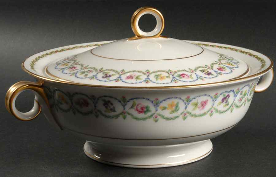 Pompadour Blue and Green (Gold Trim) Round Covered Vegetable by Haviland-1