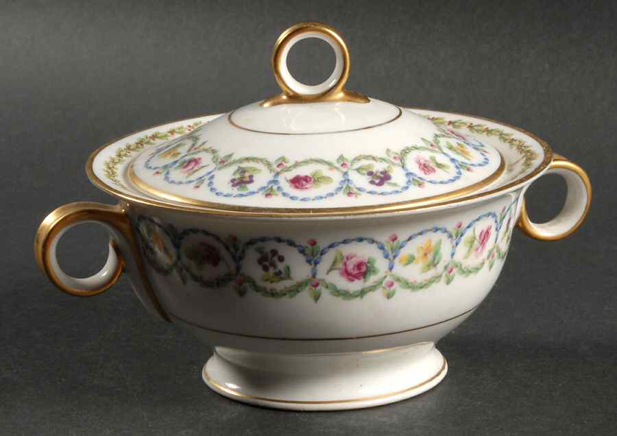 Pompadour Blue and Green (Gold Trim) Sugar Bowl & Lid by Haviland-1