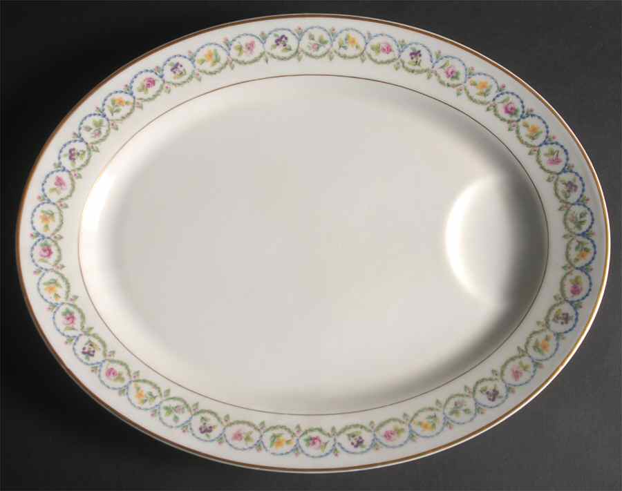 Pompadour Blue and Green (Gold Trim) 16" Oval Serving Platter by Haviland-1
