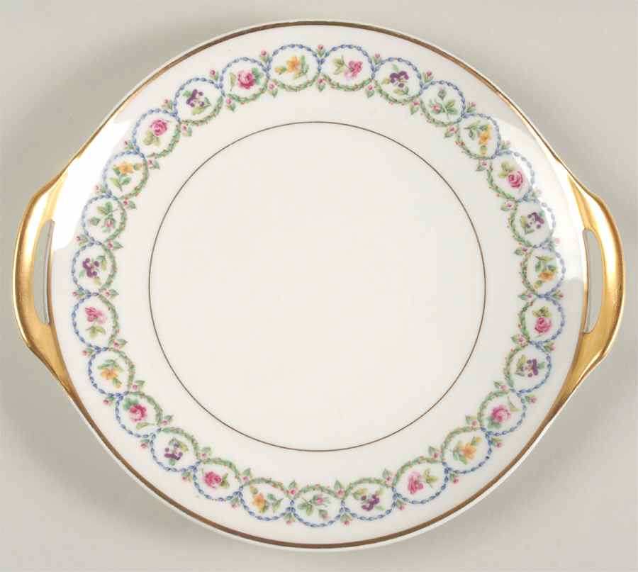 Pompadour Blue and Green (Gold Trim) Handled Cake Plate by Haviland-1