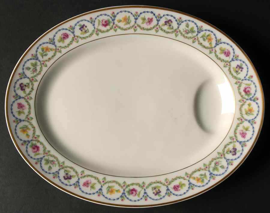 Pompadour Blue and Green (Gold Trim) 11" Oval Serving Platter by Haviland-1