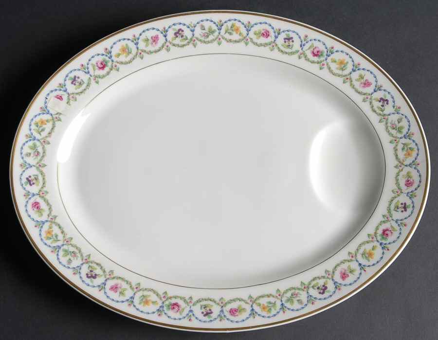 Pompadour Blue and Green (Gold Trim) 13" Oval Serving Platter by Haviland-1