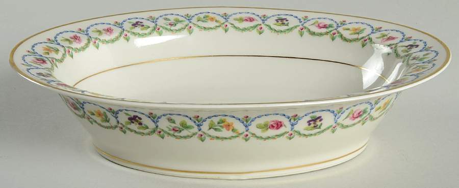 Pompadour Blue and Green (Gold Trim) 9" Oval Vegetable Bowl by Haviland-1