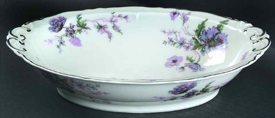 Pompadour Lavender Pink (Platinum Trim) 9" Oval Vegetable Bowl by Haviland-1